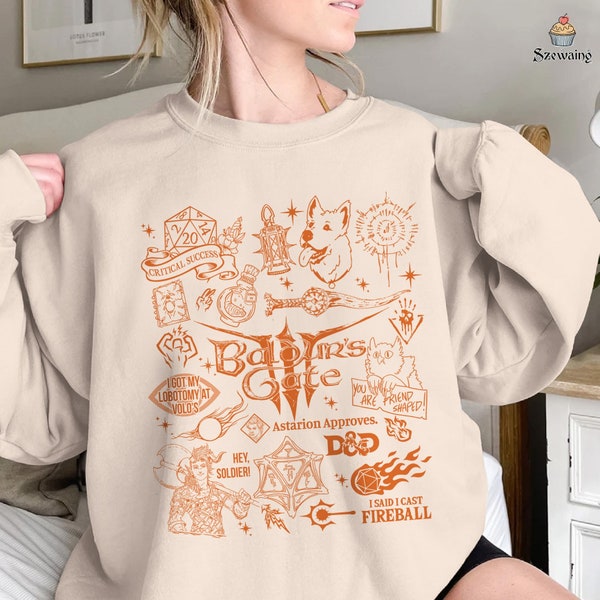 Baldur's Gate Vintage Doodle Art Shirt, Baldurs Gate 3 Adventure Awaits Sweatshirt, Astarion Rogue, Video Game Merch, BG3