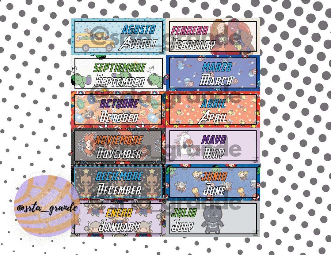 Marvelsuperhero Calendar Months Spanish english Etsy