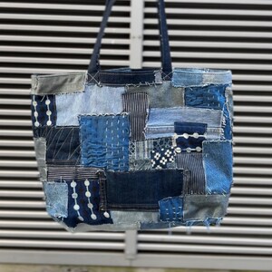 denim patchwork tote bag