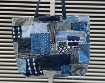 Upcycled Denim Patchwork Tote Bag