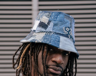 Upcycled Denim Patchwork Bucket Hat