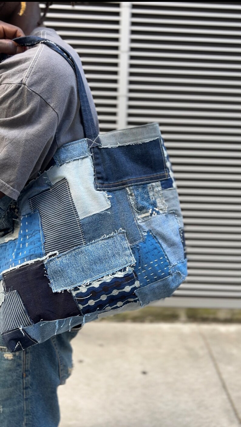 Upcycled Denim Patchwork Tote Bag image 3