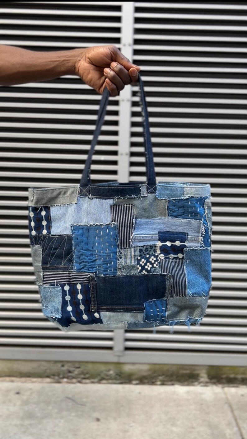 Upcycled Denim Patchwork Tote Bag Etsy