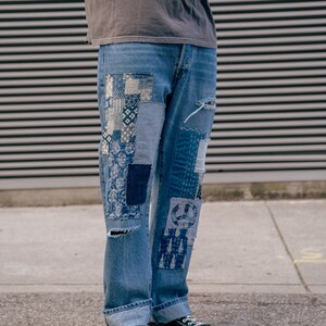 Upcycled Patchwork Peace Sign Denim Jeans image 3