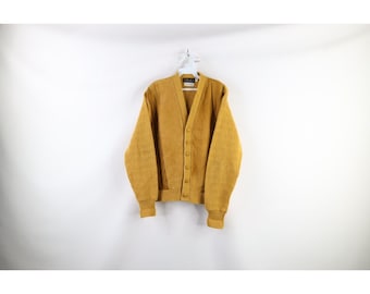 60s Mens M Suede Leather Wool Cable Knit Kurt Cobain Cardigan Sweater USA, Cable Knit Cardigan Sweater USA, Mens Kurt Cobain Sweater USA
