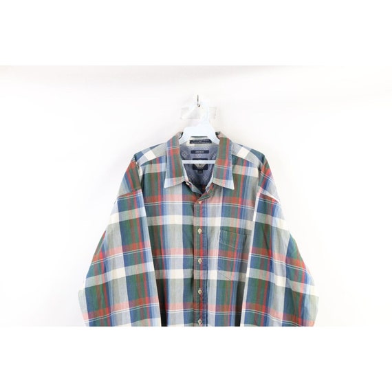 90s Streetwear Mens XL Faded Indigo Rainbow Plaid… - image 2