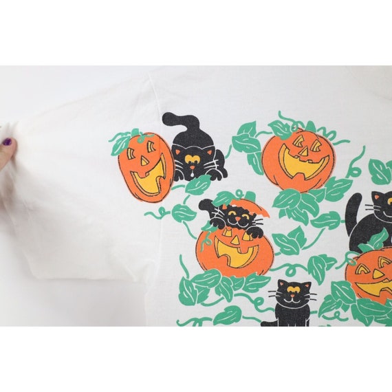 90s Womens XL Halloween Black Cat Pumpkin Short S… - image 4