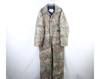 90s Streetwear Mens 2XL Faded Quilt Lined Realtree Camouflage Coveralls USA, Vintage Winter Hunting Coveralls, Insulated Coveralls, 90s Camo