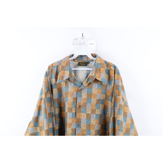 70s Streetwear Mens 2XL Checkered Collared Button… - image 2