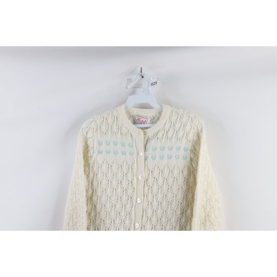 70s Streetwear Womens Small Flower Knit Button Ca… - image 2