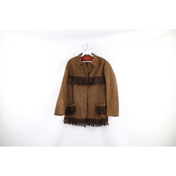 60s Boho Chic Womens 14 Distressed Fringed Suede L