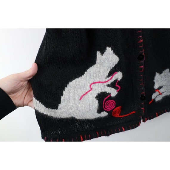 90s Womens XL Wool Blend Knit Cat Kitten Button C… - image 5