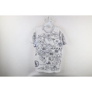 90er Jahre Streetwear Herren Große Griechenland Karte All Over Print Kurzarm T-Shirt, Vintage griechische Karte All Over Print T-Shirt, 1990er Jahre Griechenland T-Shirt