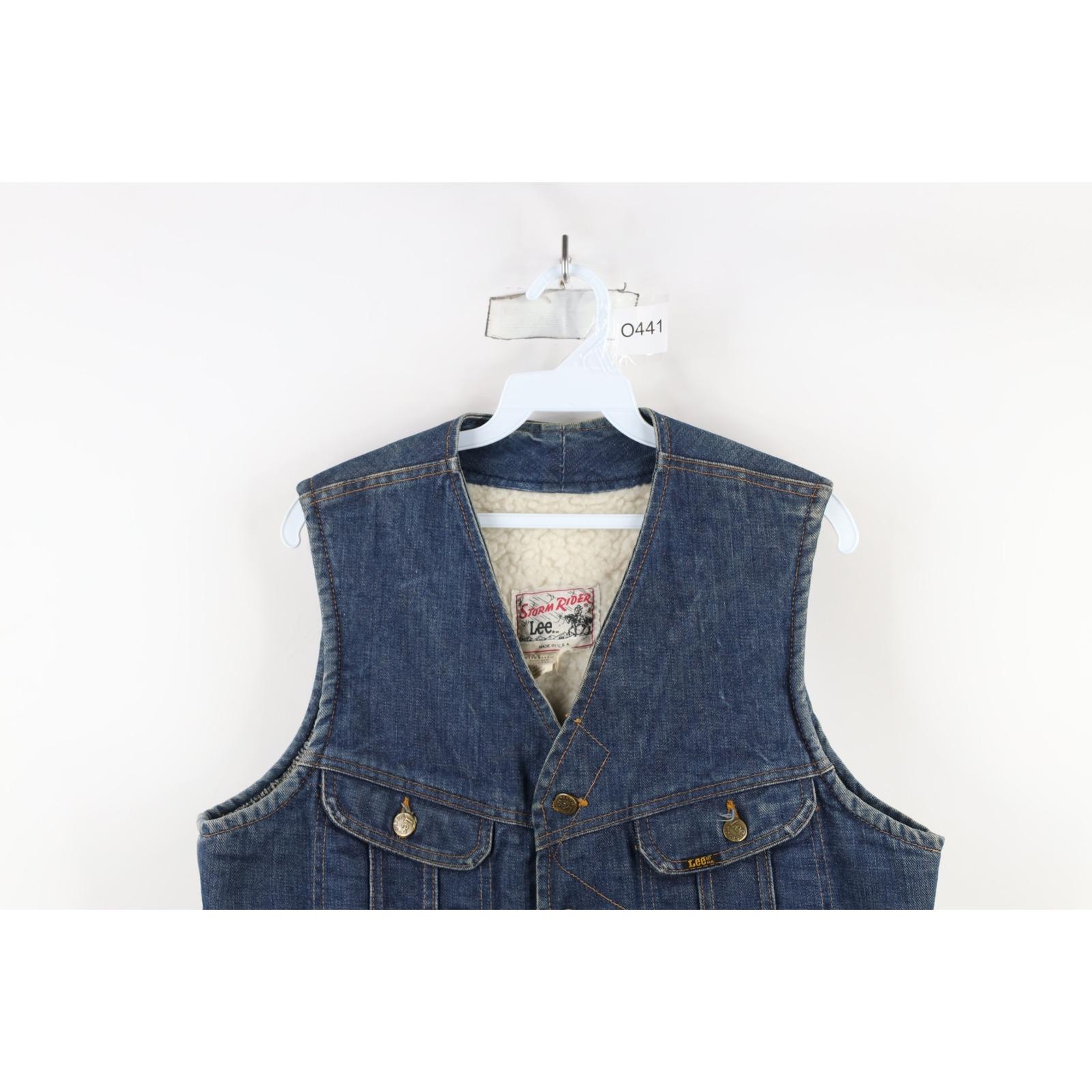 60s 70s Lee Storm Rider Mens Medium Fleece Lined Denim Vest