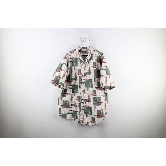 90s Streetwear Mens XL All Over Print Trout Fish … - image 1