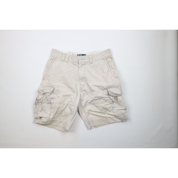 90s Ralph Lauren Mens 34 Distressed Spell Out Heavyweight Cargo Shorts, Vintage Ralph Lauren Cargo Shorts, 1990s Heavyweight Cargo Shorts