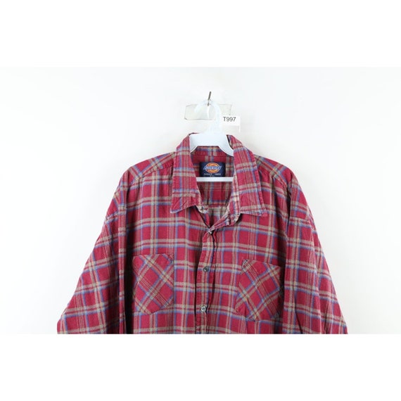 90s Dickies Mens 3XL Distressed Collared Flannel … - image 2