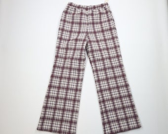 Deadstock Vintage jaren '70 Streetwear Womens 16 Double Knit Bell Bottoms Broek Plaid USA, Vintage Knit Bell Bottoms, jaren 1970 Wide Leg Pants, jaren 1970