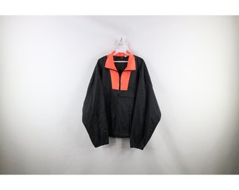 90s Streetwear Mens Large Blank Color Block Pullover Anorak Jacket USA, Vintage Mens Anorak Jacket, 1990s Blank Jacket, 90s Windbreaker Coat