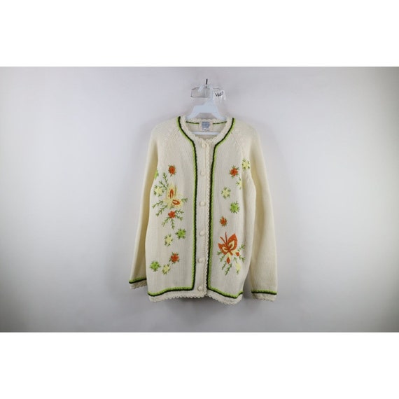 70s Country Primitive Womens L Embroidered Flower 