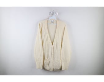 90s streetwear mujeres gran lana de cordero angora cable punto cardigan suéter, vintage cable punto cardigan suéter, suéter de punto de lana de cordero de la década de 1990