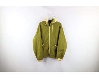 50s 60s Streetwear Mens M Distressed Full Zip Hooded Jacket Avocado Green, 1950s Windbreaker Jacket, Mens Vintage Jacket, 1960s Mens Jacket