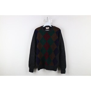 Vintage Arctic Fox Chunky Knit Wool Blend Argyle Sweater Men
