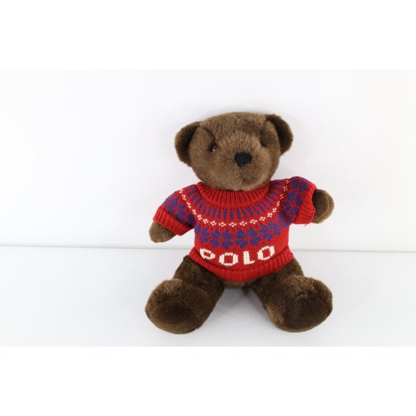 Vintage Y2K Ralph Lauren Spell Out Snowflake Sweater Teddy Bear Stuffed Animal 2000, Vintage Ralph Lauren Suffed Bear, Vintage Polo Bear