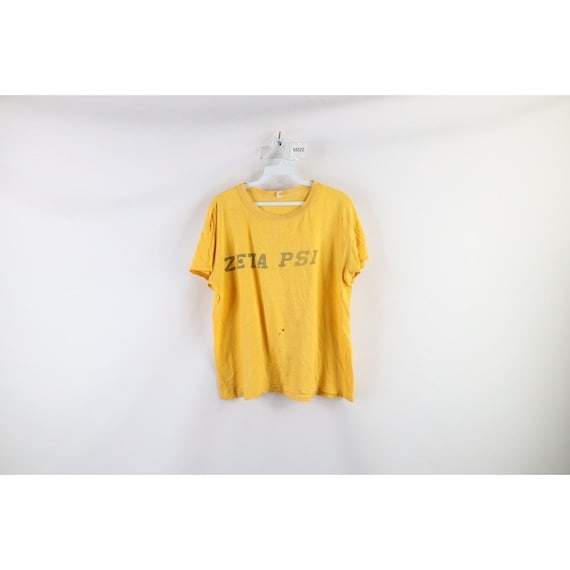 60s 70s Mens XL Thrashed Thin Spell Out Zeta Psi … - image 1