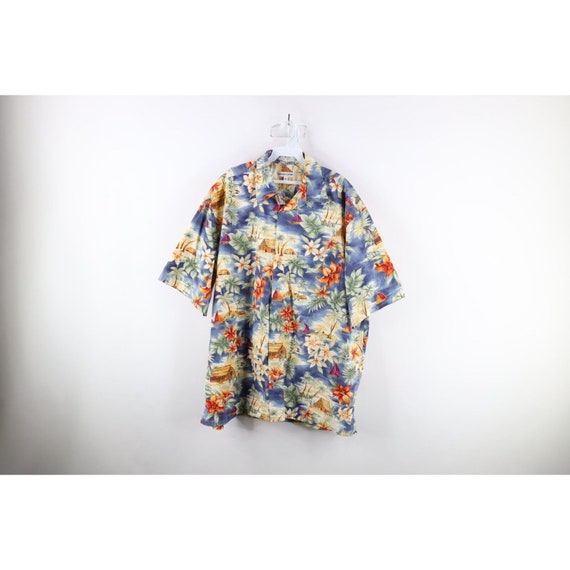 90s Streetwear Mens XLT All Over Print Flower Bea… - image 1