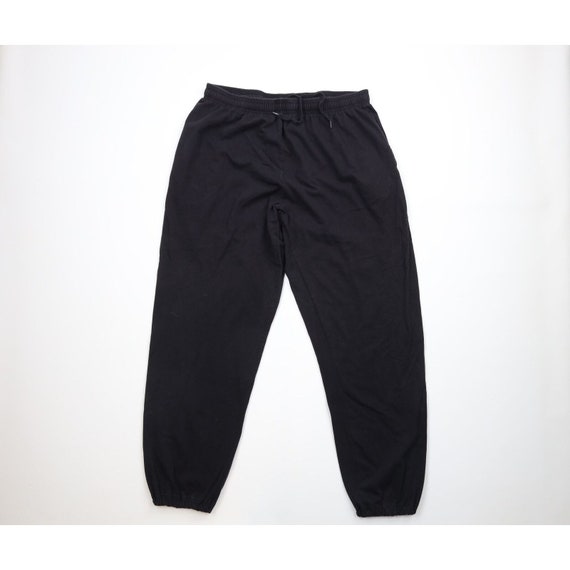 90s Streetwear Mens XL Faded Blank Cuffed Joggers Pants Black Cotton,  Vintage Blank Joggers, Mens Vintage Sweatpants, 1990s Blank Sweatpants