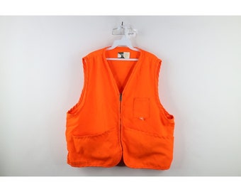90er Streetwear Herren 2XL Distressed Full Zip Jagdweste Blaze Orange USA, Vintage Jagdweste Jacke, 1990er Outdoor Weste, 90er Sicherheitsweste