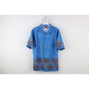 90s Y2K Streetwear Mens Size Small Tribal Geometric Knit Button Shirt, Vintage Tribal Knit Button Shirt, 1990s Collared Shirt, Vintage Shirt