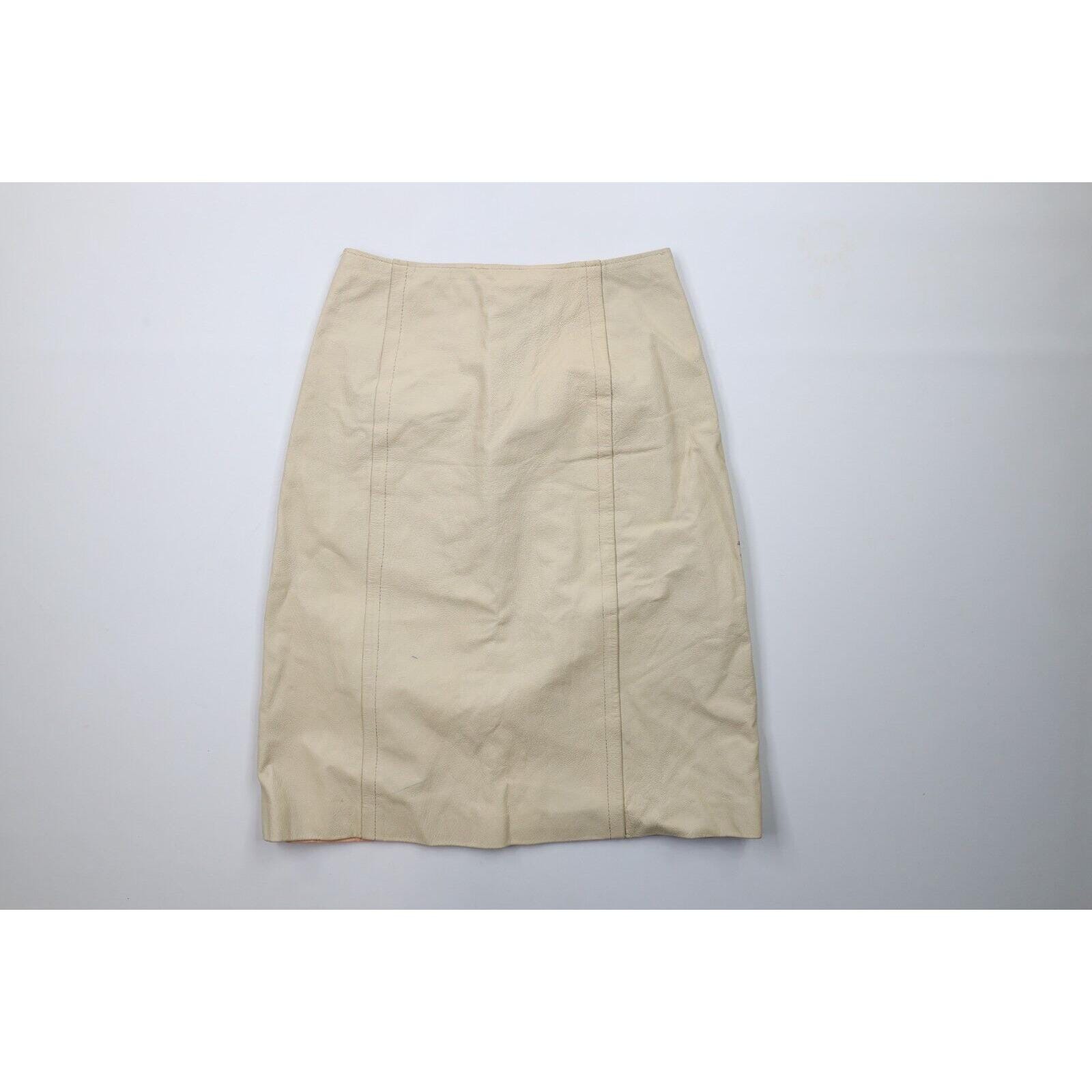 70s Streetwear Womens 26 Distressed Leather Skirt Cream USA, 1970s Leather Skirt, Vintage Leather Skirt, 70s Leather Skirt, Pencil Skirt