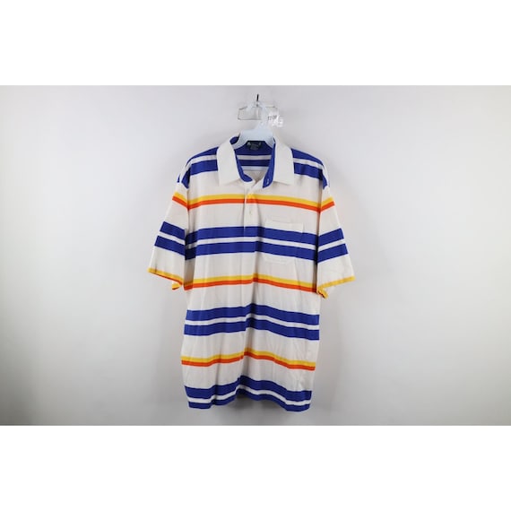 70s Streetwear Mens Large Rainbow Striped Color Bl