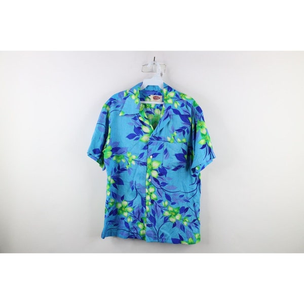 60s Streetwear Mens Medium Bark Cloth Flower Hawaiian Button Shirt USA, 1960s Bark Cloth Hawaiian Shirt, 1960s Flower Button Shirt, Floral