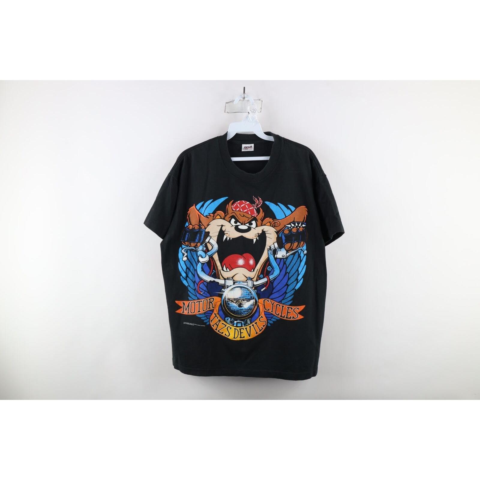 90s Looney Tunes Mens Large Faded Tazmanian Devil Motorcycle T 