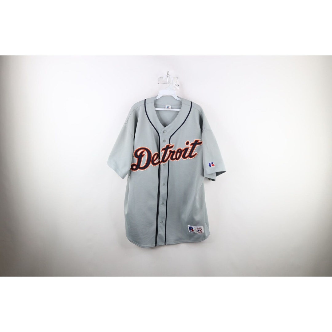 90s Russell Athletic Mens 2XL Spell Out Detroit Tigers Baseball Jersey