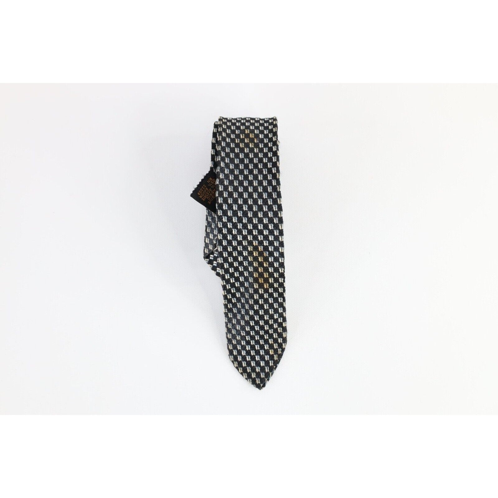 Années 70 Rockabilly Distressed Rayon Blend Géométrique Neck Tie Mariage USA, vintage Mens Neck Tie, Cravate des années 1950, Cravate de mariage, cravate vintage