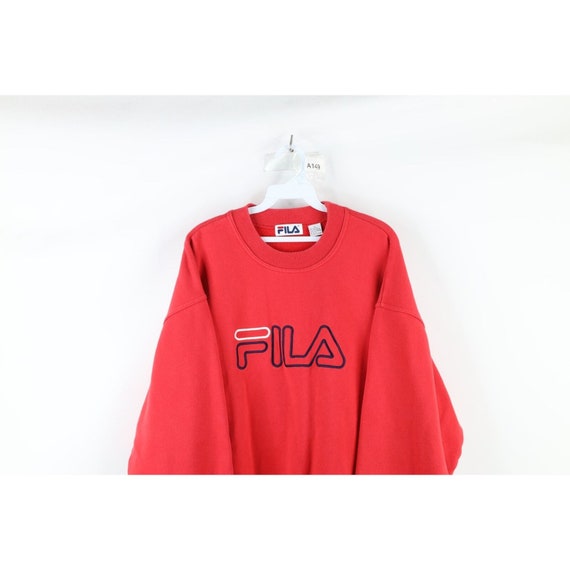 90s Fila Mens Large Faded Spell Out Big Logo Crew… - image 2