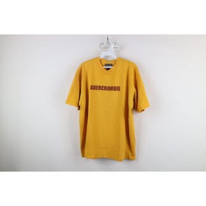 Camiseta masculina grande desgastada com letras maiúsculas e detalhes de ortografia da Abercrombie & Fitch dos anos 90, camiseta vintage da Abercrombie, camiseta A e F dos anos 90, vintage