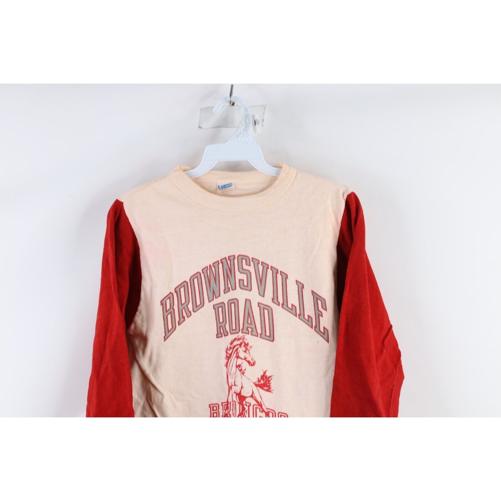 カタログギフトも！ Champion 80s Womens T Raglan Sleeve 3/4 Broncos Distressed M トップス