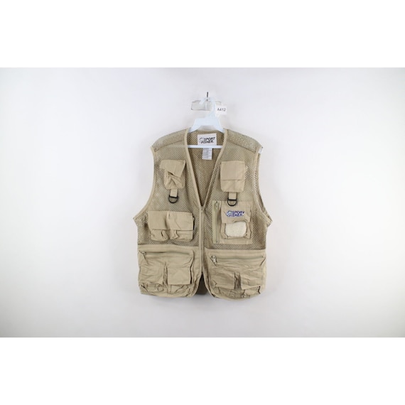 90s Streetwear Mens S / M Tactical Fly Fishing Full Zip Mesh Vest Beige,  Vintage Fly Fishing Vest, 1990s Tactical Vest, Mens Vintage Vest