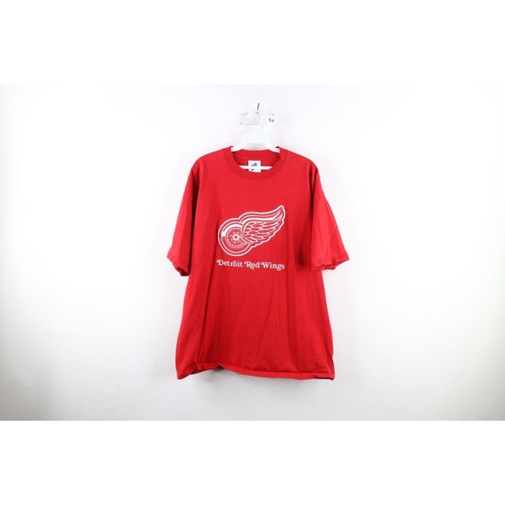 90s Mens Large Spell Out Embroidered Detroit Red … - image 1