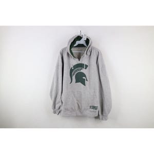 90s Mens XL Distressed Boxy Fit Michigan State University Hoodie Gray, Vintage Michigan State Spartans Hoodie, 1990s MSU Football Hoodie