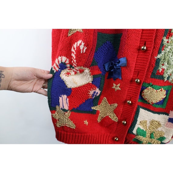 90s Streetwear Womens Large Hand Knit Christmas B… - image 6