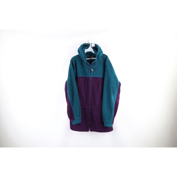 90s Streetwear Mens Large Color Block Full Zip Ho… - image 1