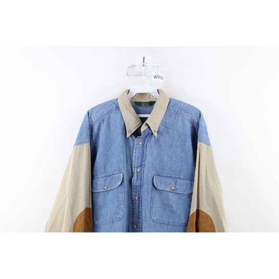 90s Mens 2XL XXL Distressed Elbow Patch Denim Button Down Shirt Cotton Vintage Elbow Patch Button Shirt 1990s Denim Jean Button Shirt 90s Etsy