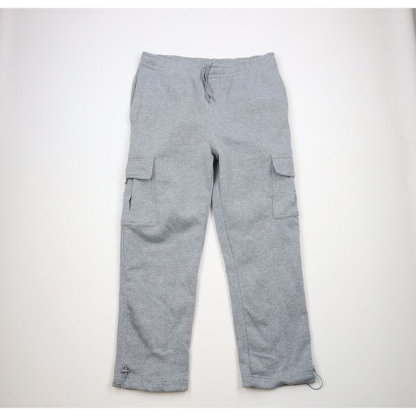 90s Streetwear Mens 2XL XXL Blank Wide Leg Cargo Sweatpants Heather Gray, Vintage Wide Leg Cargo Pants, 1990s Cargo Sweatpants, Vintage Pant