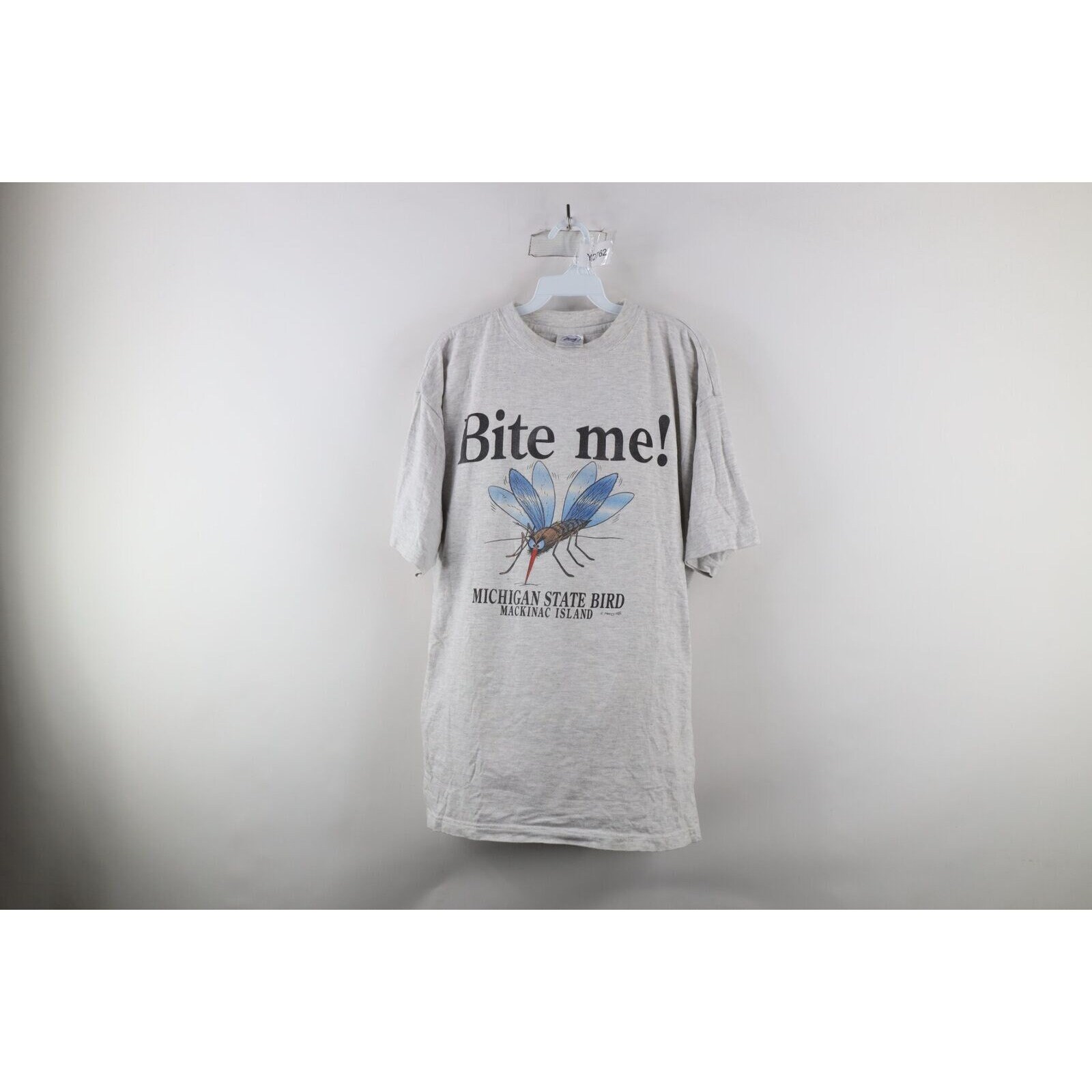 90s Streetwear Mens XL Bite Me Michigan State Bird Mosquito T-Shirt Gray, Vintage Funny Michigan T-Shirt, 1990s Mosquito T-Shirt, Mens Shirt